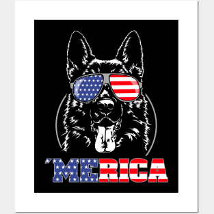 Proud Patriotic German Shepherd American Flag Merica dog Posters and Art